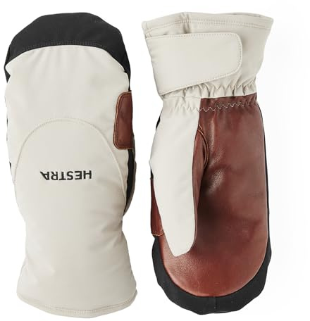 Hestra Unisex CZone Mellow Mitt, Waterproof & Windproof Insulated Leather Mitten, Alpine Skiing & Snowboarding, Men & Women - Beige - 9