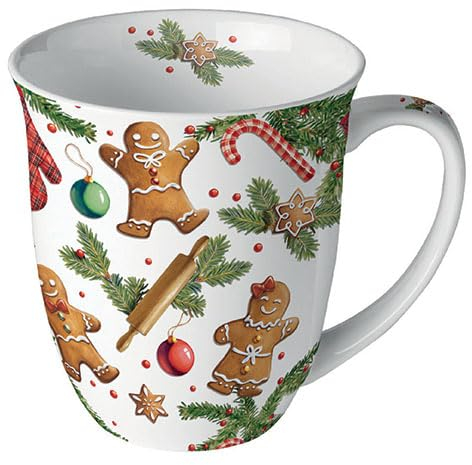 Ambiente Tasse à café, à thé, 0,4 l, en porcelaine, série Gingerbread, cookies, pain d'épices, branches, hiver, Noël, l'Avent