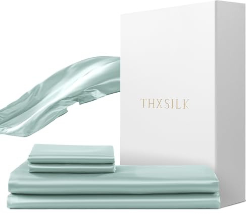 THXSILK Seidenbettwäsche Set 2 teilig，Bettbezug 135 x 200 cm und 80 x 80 cm Kissenbezug, Luxus Seide Bettwäsche Set, Super Weich und Glatt, Hellblau