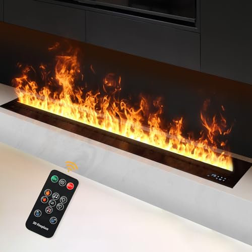 Mexhom Electric Fireplace, 100cm, Water Vapor Smoke Effect, Remote Control, Modern Design, 21cm D x 100cm W x 21cm H, 220V-240V, Stainless Steel, Living Room, Bedroom, Kitchen, Bathroom, Office, Bar