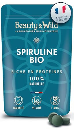 Spiruline BIO 500mg - Superaliment Riche en Protéines (60%) & Phycocyanine – Énergie, Immunité, Détox, Endurance – Fatigue, Sport, Musculation - Vegan, Naturel - 120 Comprimés (1 Mois) - Haute Qualité