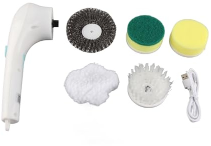 Tyenaza Lavapavimenti Elettrica, Lavapavimenti Ricaricabile Portatile a Batteria con 5 Testine per la Pulizia di Pavimenti, Fughe, Finestre, Vasche da Bagno, Piastrelle