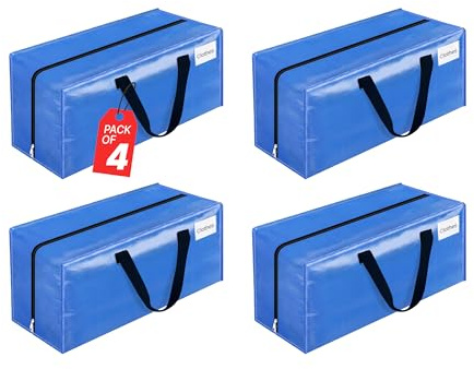 Zuvo Extra Large Moving & Storage Bags with Zips (4 Pack, 73x36x36cm) – Heavy-Duty Waterproof Bags with Reinforced Handles for Clothes, Laundry, and House Moving