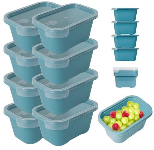 Mypicompany Frischhaltedosen mit Deckel –8 teiliges Set (je 750 ml), BPA-frei, Luftdicht, Stapelbar. Mikrowellen & Spülmaschinengeeignet. Pastellblau Gefrierdosen. Dosen mit Deckel für Lebensmittel