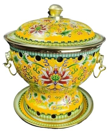 RUVOO Olla China de Carbón Caliente, Olla Caliente Esmaltada Duradera, Olla Caliente Individual De Escritorio, Caldera De Alcohol para El Hogar, Plato para Frotar Picnic Cocina(Yellow)