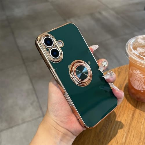 Jacyren Fodral kompatibelt med iPhone 16 mobilskal, iPhone 16 skyddsfodral med ringfodral tunn silikon stötsäkert fodral ring stativ magnetisk bilhållare skal för iPhone 16