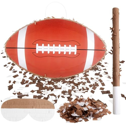 Football Pinata with Stick Blindfold Confetti and Hanging Loop Sports Themed Party Football Pinata for Kids Football Birthday Party Supplies, 16 x 10 Inches