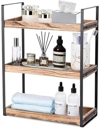 YCBTREE Scaffale da bagno, organizzatore a 3 livelli, da cucina, 34,5 x 17,5 x 42 cm, per cosmetici, in legno e metallo, per cucina, bagno, camera da letto (tipo A)