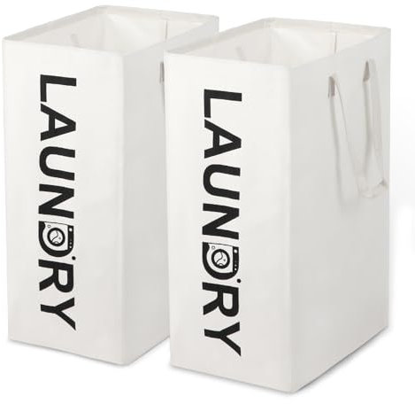 FeinKulturia Wäschekorb, 2er Set 75L Großer Wäschesammler, Faltbarer wäschekörbe Wäschesack, Aufbewahrungskorb Kinderzimmer, Laundry Baskets für für Badezimmer Wohnzimmer Wäschetonne, Weiß