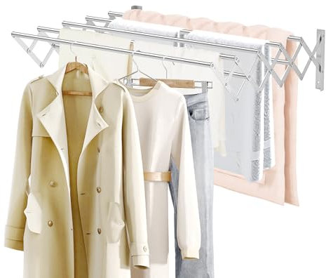 Wäscheständer Wandmontage, Wäschetrockner Wand Ausziehbarer, Wäscheaufhänger Wand Klappbar aus Edelstahl mit 7 Stangen, Handtuchhalter für Waschraum, Bad, Balkon (43-80), Tragkraft 36.29kg