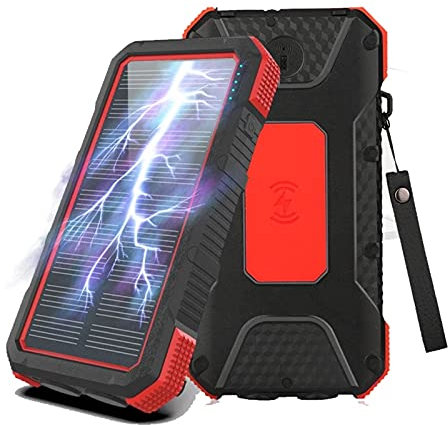 Power Bank solare wireless da 45000 mAh, batteria esterna a ricarica solare, caricabatterie portatile a LED, carica rapida bidirezionale, rosso