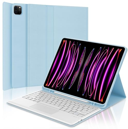 SENGBIRCH Teclado para iPad Pro 12.9 con Touchpad, Teclado para iPad Pro 6/5/4/3 Generación, Funda Teclado Bluetooth Inalámbrico y Portalápices para iPad Pro 12.9 Pulgadas 2022/2021/2020/2018, Azul