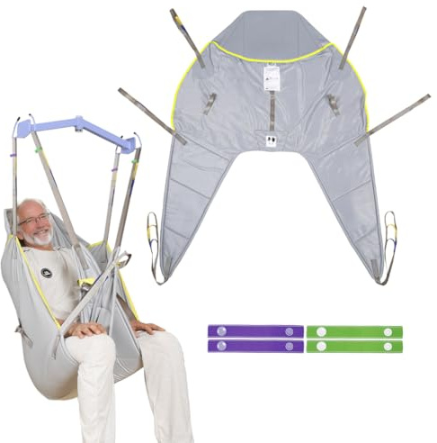 EZ Assistive Padded Divided Leg U Sling with Head Support - Grey High Back Patient Hoist Sling for Hoyer & Mobile Hoists - Ideal for Toileting, Transfer, Home Care & Elderly - 500 lbs / 227 kg(Medium)