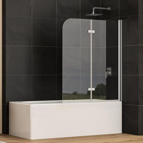 110x140cm 2-teilig Faltbare Badewanne Duschwand | 6mm NANO-GLAS Duschabtrennung | Trockene-Nasse-Trennung | Leicht Installierbar