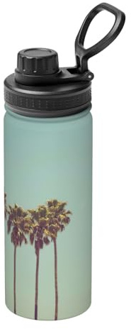 Bouilloire isotherme de sport avec impression palmier, bouteille de voyage polyvalente pour basket-ball en plein air 532 ml