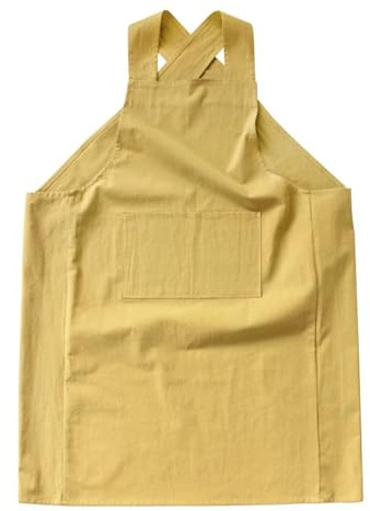Delantal De Algodón Lino Color Sólido Delantal Cruzado con Dos Bolsillos para Ropa De Trabajo para Jardín, Catering para Hornear, Restaurante ComercialYellow,One Size