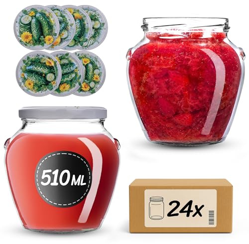 KADAX 24er Set Einmachgläser 510ml TO82, Sturzgläser Mason Jar mit Schraubdeckel, Luftdichte Twist-off Gläser, Meal Prep, Overnight Oats, Sauerteig (Freilandgurken)