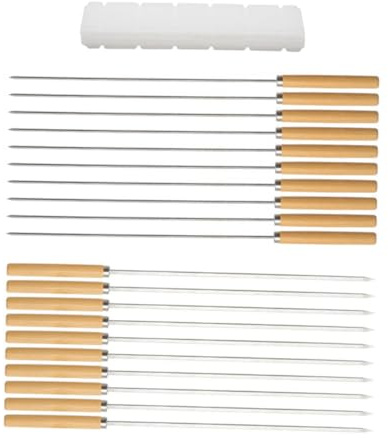 FUTUREORYY Brochetas de Acero Inoxidable para Barbacoa con Mango de Madera Ergonómico Reutilizables y Resistentes para Verduras y Carne Cenas Familiares y Actividades al Aire