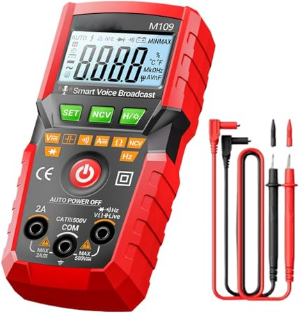 Gupcaqosjw Multimètre numérique 4000 Count DC AC - Testeur électrique avec sortie vocale - Pour électricien, maison, prise de courant de voiture, réparation de batterie de voiture