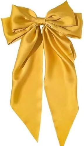 Haarspange mit Schleife, Jumbo, seidige Satin-Schleife, Haarspange mit langem Schwanz, für Damen und Mädchen, große französische Metall-Haarspangen und Haar-Accessoires, Gelb