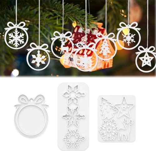 NieYat Silikonform Weihnachten, 3 Stück Gießform Silikon Weihnachten Mit Stern, Weihnachtsbaum, Schneeflocke & Rentier, Ideal Für DIY Weihnachtsdekoration, Baumdekorationen Oder Türdekoration