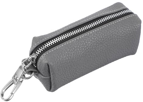 QUARKZMAN Monedero De Cuero Portallaves De Cuero Gris | Bolsa Monedero Portátil Con Anilla Para Llaves Pequeño Con Anilla Para Hombres Y Mujeres