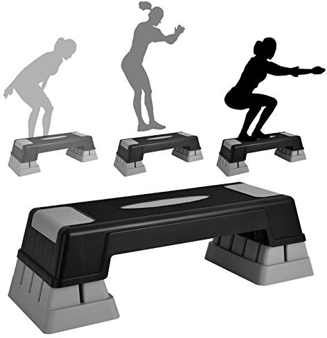 GYMAX Stepper Aérobic Réglable en Hauteur 12/17/22 cm, Plateforme de Step avec Pads Antidérapants, Plateau d'Entraînement pour Maison, Bureau et Centre de Fitness (Gris)