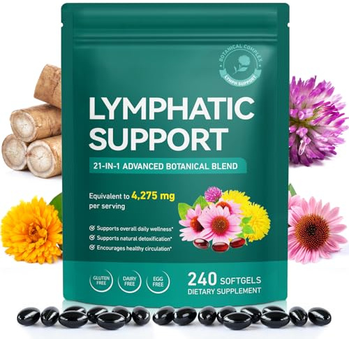Lymphatic Drainage Supplement, Lymph System Support Supplement, 240 Softgels, 21-in-1 Natural Herbal Blends with Echinacea, Burdock Root for Lymph System, Immune Support, Less Swelling/Bloating
