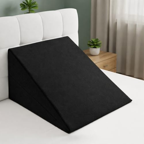Dazzle Collection Orthopaedic Bed Wedge Support Pillow For Acid Reflux Back Pain, Snoring & Heartburn | Reduces Respiratory Problems | Quilted Removable Washable Cover 20 x 18 x 11 (Black)