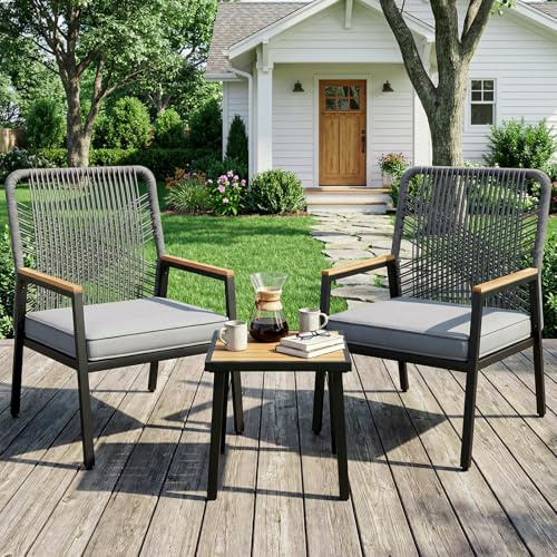 LIFERUN Gartenmöbel-Set, 3-teilig Gartenstuhl Rattan, für Terrasse, Garten