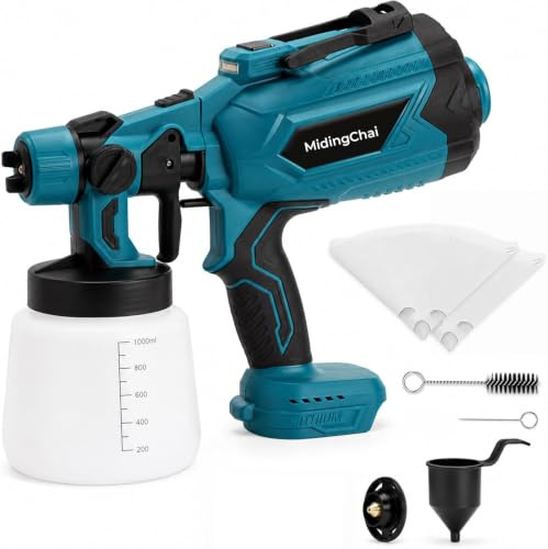 MIDINGCHAI Pulverizador de pintura inalámbrico para valla con motor sin escobillas, compatible con Makita 18 V (batería no incluida), fácil de llenar lateral, pistola de pintura eléctrica ideal para
