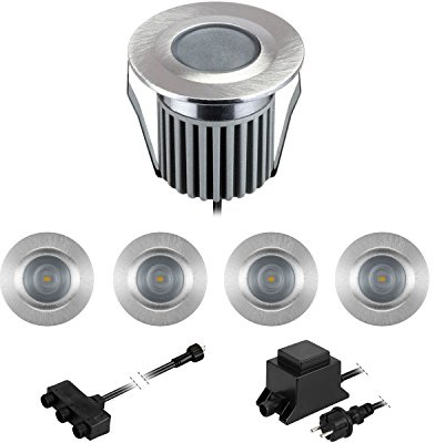 ledscom.de LED Boden-Einbauleuchten BODES für außen, warm-weiß, je 94lm/Leuchte, matt, rund, 50mm Ø, 5er Set
