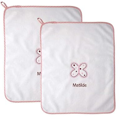 Coccole - Set Asilo 2 Asciugamani Personalizzati Bambini - Set Asilo Personalizzato con Nome in Cotone Anallergico - Asciugamano Asilo Personalizzato Farfalla Rosa