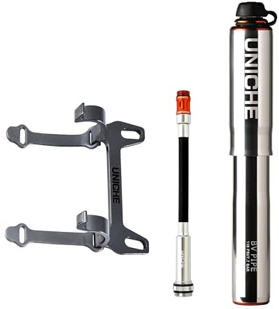 UNICHE Tech BV Mini Bicycle Pump with Gauge - 110 PSI, Presta & Schrader Compatible, Portable Frame Bicycle Pump for MTB, Gravel Bike [Small-Silver]