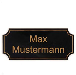 Gravurheim Briefkastenschild Türschild individuelle Gravur Name | selbstklebend - personalisiert | Kunststoff - Plastik | (8x3,5cm Rechteck Hohlkehle mit Umrandung, Schwarz-Gold)