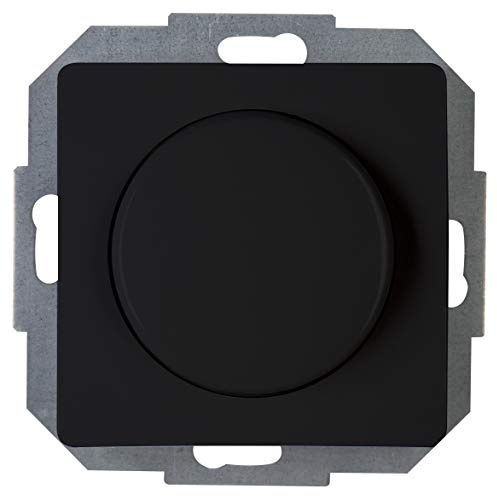 Kopp PARIS Universal-Dimmer-Schalter mit Drehknopf - Matt-Schwarz - Für 10-250W Glühlampen & 3-100W LED - Dimmbarer Lichtschalter mit Phasenan- & abschnitt - Druck-Wechselschalter mit Wellenadapter