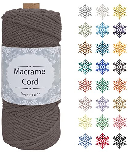 CAMAL Makramee Garn, 4mm x 100m Baumwollgarn Kordel Baumwollkordel für Wandbehänge, Pflanzenhalter, Geschenkverpackungen und Dekorationen (4mm x 100m, Braun)