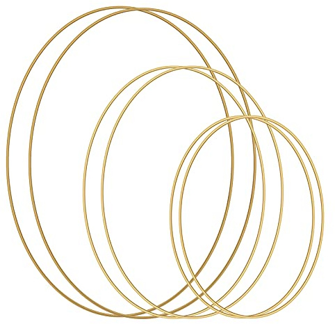 Metallringe, 6 Stück Gold Metallringe zum Basteln, 3 Größen Drahtringe, Stärke ca. 3 mm, Metall Ringe Deko für Traumfänger Ring, Makramee Ring, Wickeltechnik, Floristik(20 cm /25 cm /30 cm)