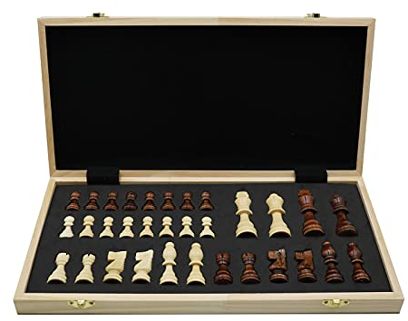 Icegrey Schachbrett Holz Traditionelle Spiele Tragbare Aufbewahrung Internationales Schachspiel Wooden Chess Set für Familie Geschenk Reisen Kinder und Erwachsene 30x30cm