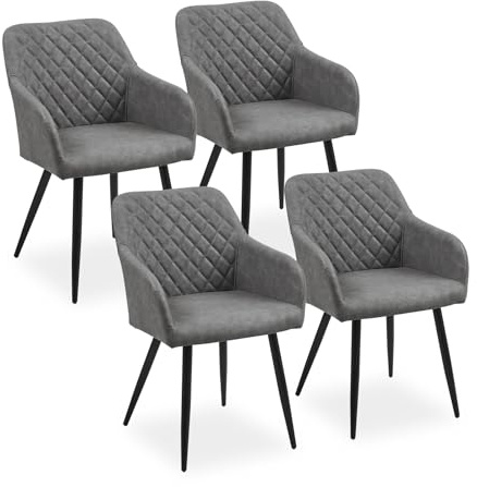 CLIPOP Esszimmerstühle 4er Set, Küchenstühle Grau Kunstlederstoff stühle Polsterstühle mit Armlehne Metallbeine Polstersessel Stühle für Esszimmer Küche (4, Kunstleder Grau)