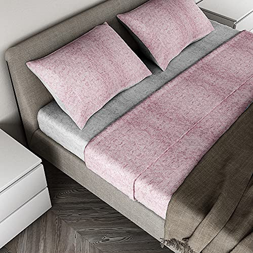LE TELERIE Completo Lenzuola In Flanella Bicolore; Parure Completo Letto Bicolor In Puro Cotone Singolo Matrimoniale 1 Piazza e mezza; Prodotto Certificato (ROSA/GRIGIO, 1 Piazza e mezza)