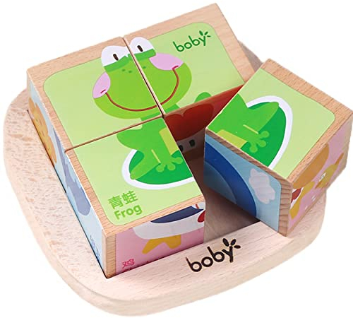 Afufu Holzpuzzle Kinder, Bilderwürfel Baby Holz Montessori Pädagogisches Spielzeug Kinderpuzzle, Kinderspielzeug Tierpuzzle Kleinkinder Holzspielzeug Geschenk für Jungen Mädchen ab 1 2 3 4 Jahren