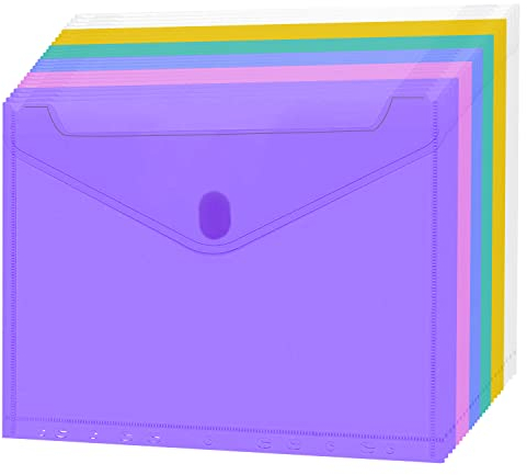 24er-Pack Dokumententasche A4 Farbig mit Klettverschluss - Dokumentenmappe zum Abheften, Wasserdicht für Ringbuch