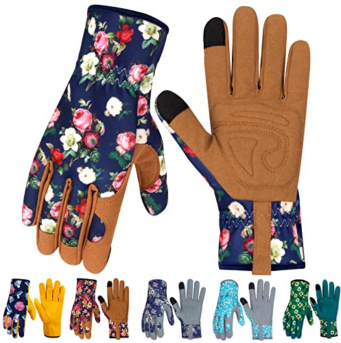 MERTURN Gartenhandschuhe aus Leder für Damen, Gartenhandschuhe, Touchscreen-Design, robuste Arbeitshandschuhe zum Pflanzen, Graben, Jäten, Rechen, Gartengeschenk für Frauen