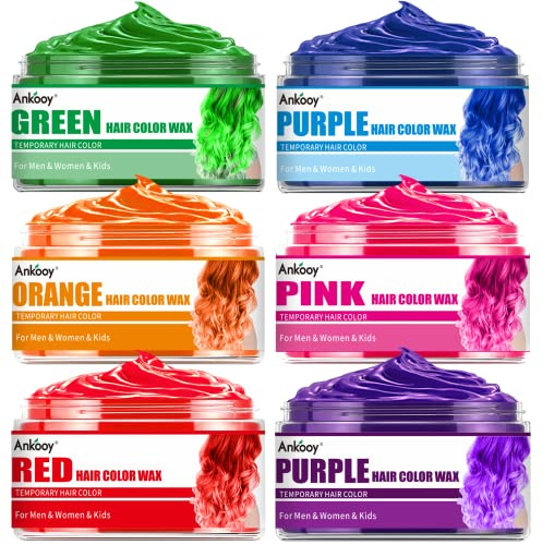 6 Colors Temporary Hair Color for Kids,Hair Wax Color for Halloween,Gifts for Teens,Girls,Boys,Gifts for Kids,Hair Color Spray Green Orange Pink Purple Red Blue Hair Dye Wax