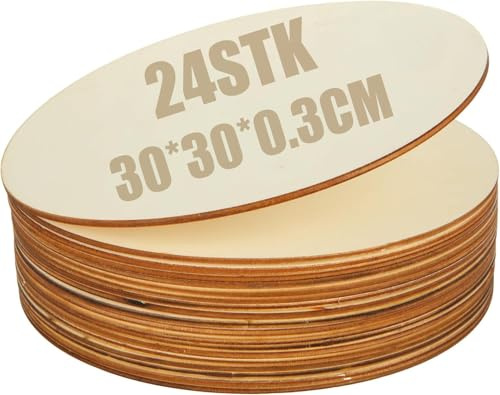 SENENQU 24 Pezzi Dischi Legno 30 cm, Cerchi Rotondi 3 mm per Pirogravura, Pittura, Segnaposto, Decorazioni Fai da Te, Matrimoni, Natale e Cartelli Creativi