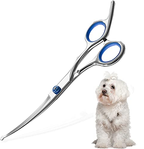 Fellschere für Haustiere, 15,2 cm hoch, gebogene Fellschere, Set mit runder Sicherheitsspitze, Edelstahl, Haustierpflege, Hund, Katze, Haarschneideschere