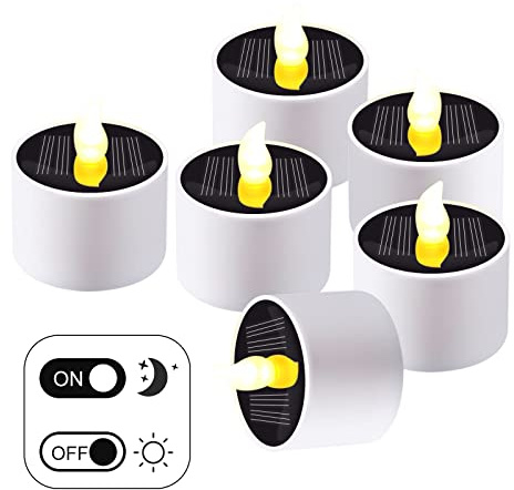 Homealexa 6er Solar Teelichter Solarkerze Teelicht Licht Wasserdicht Kerzenlampe Nachtlicht Flammenlossen Realistischen Flammen Balkon Garten Party Dekoration LED Licht für Camping,Laterne,Garten