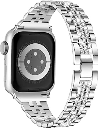 Missair Kompatibel med Apple Watch-remmar kvinnor 40 mm 41 mm 38 mm 42 mm 44 mm 45 mm 46 mm 49 mm, Bling Diamond smycken metallarmband rem band för iWatch serie 11 10 9 8 7 6 5 4 3 2 1 SE Ultra, 42mm