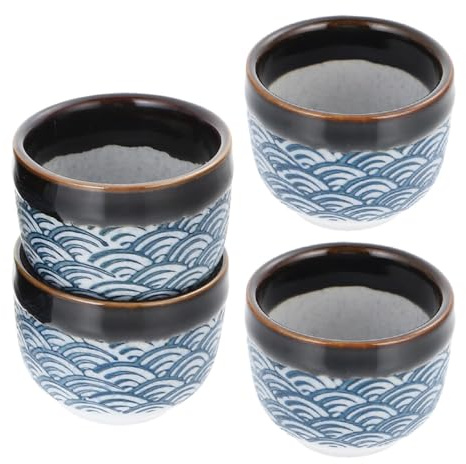 UPKOCH 4Pièces Set de Tasses à Sake Céramique Traditionnelle Japonaise Émaillées pour Usage Maison Capacité de Design Ondes de